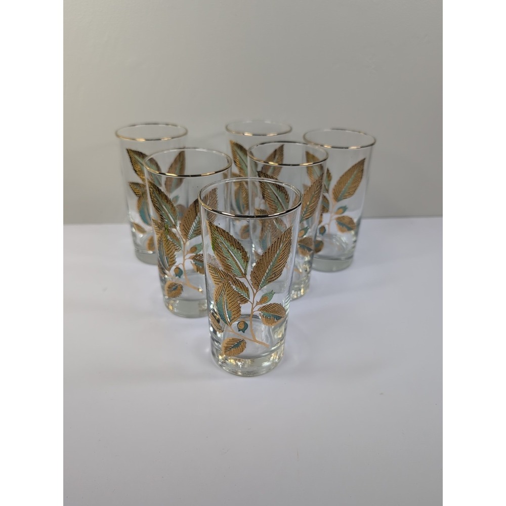 Vintage Libbey Gold Rim Leaf Glasses - Set Of 6